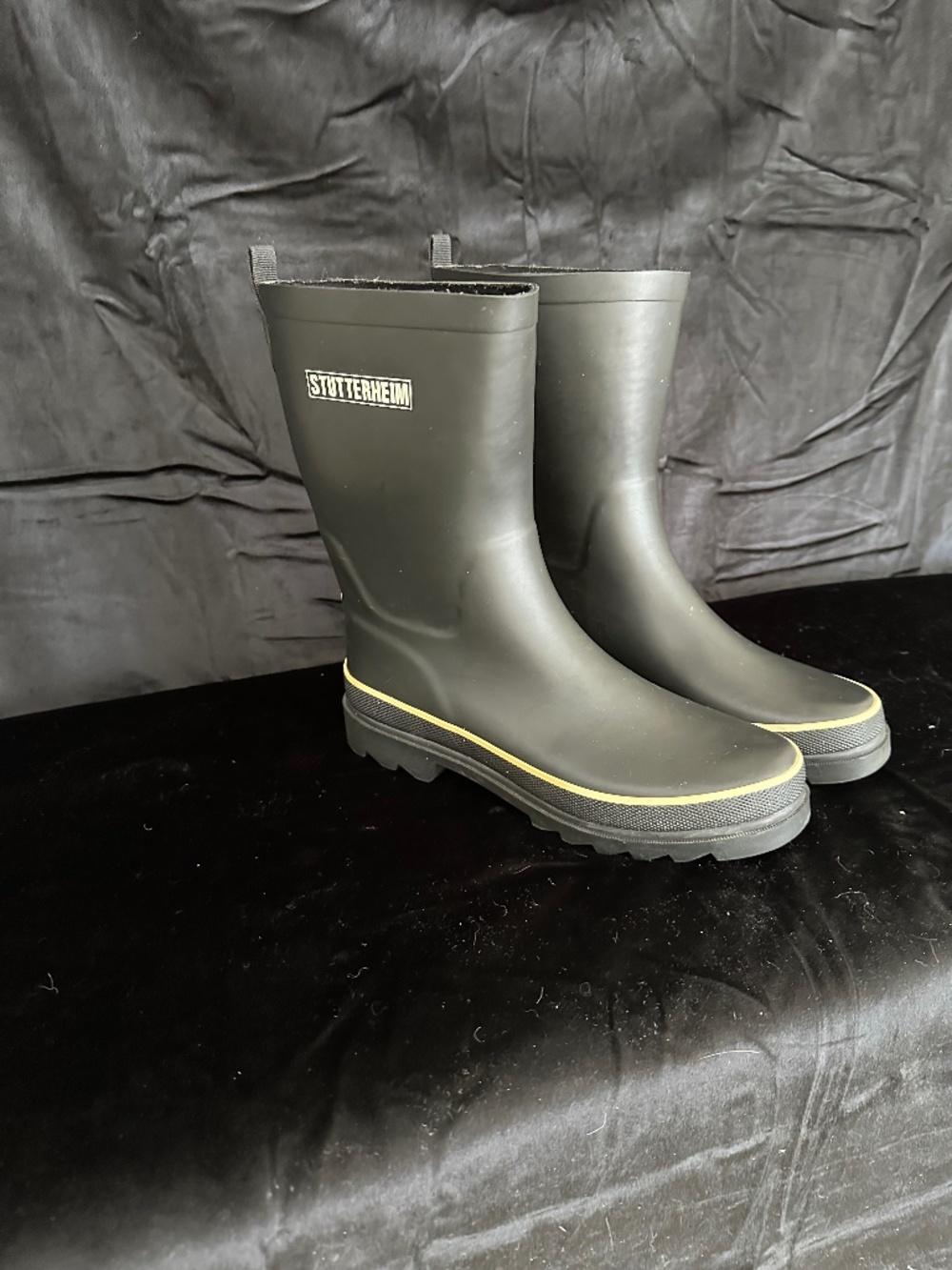 Stutterheim, women’s mid calf black rubber rain boot, Size 7 1/2